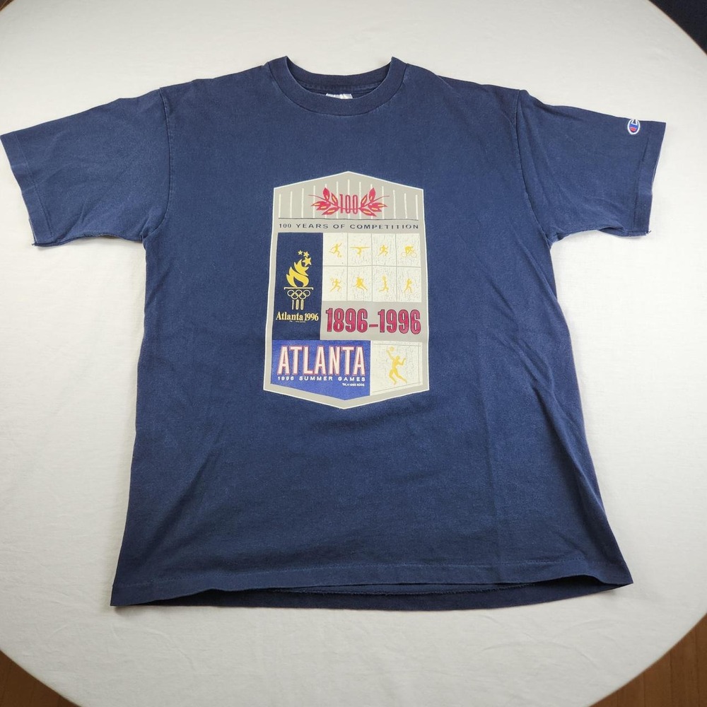 Vintage Champion 1996 Atlanta Olympics T-Shirt Mens L Navy Single Stitch USA